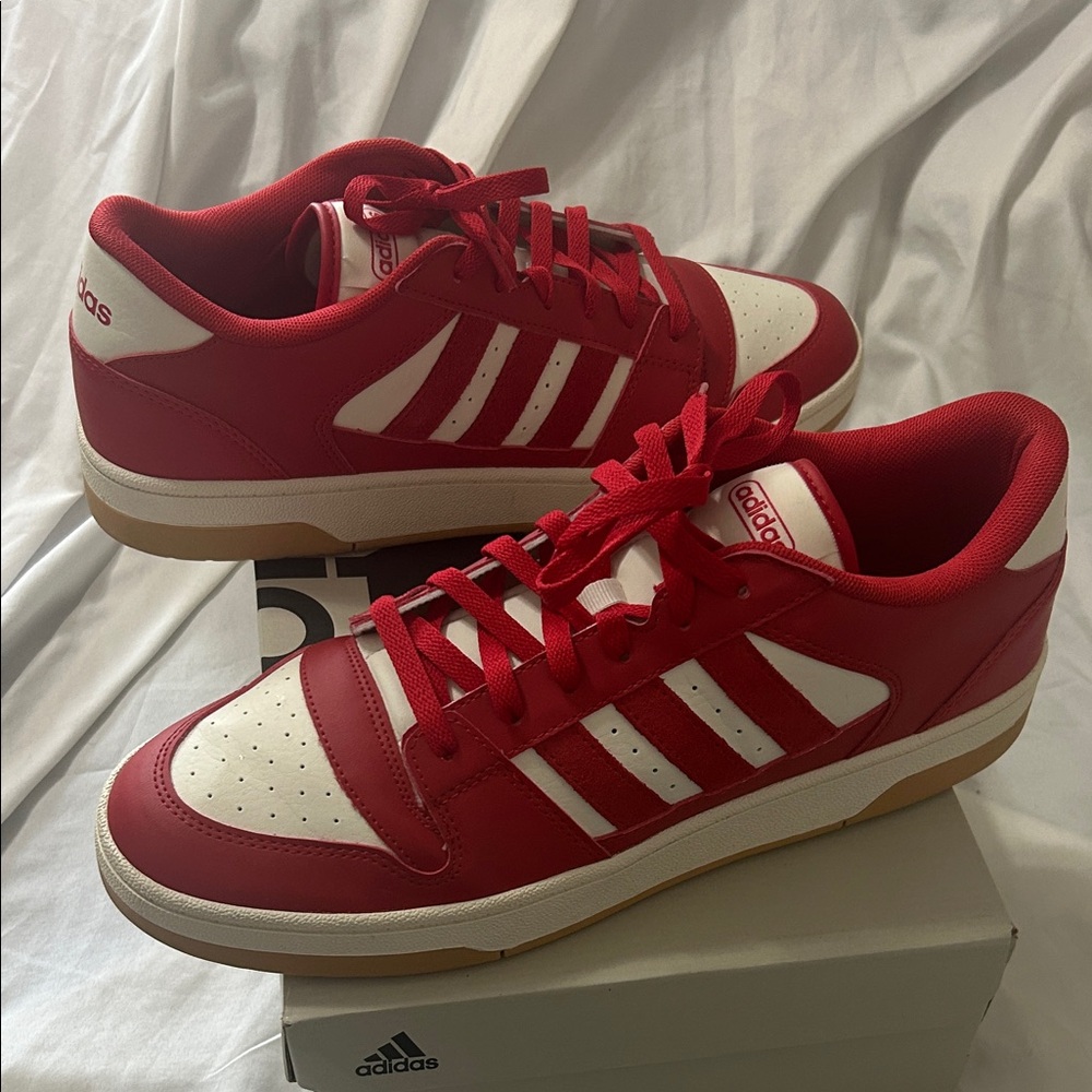 Adidas Red and White Break Start Low-Top Court Sneakers